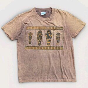 Vintage 90s Pre‑Columbian Style Graphic T‑Shirt Med Single Stitch Gildan Brown